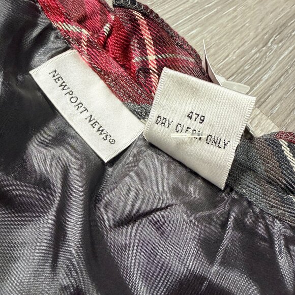 NWT Newport News Plaid Ruffle Rose Neck Midi Dress Red Gray, Fitted Like M - Picture 10 of 14